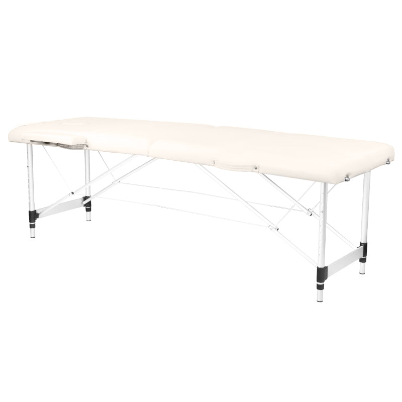 Faltbarer Massage-Tisch aus Aluminium, 2-Segment, cremefarben