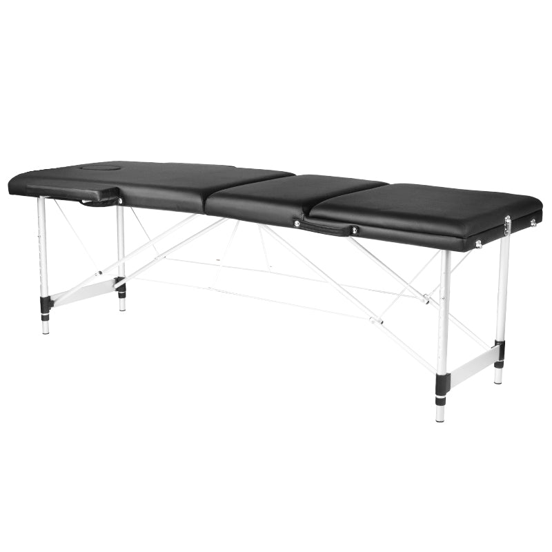 Faltbarer Massagetisch aus Aluminium, 3-teiliger, schwarz