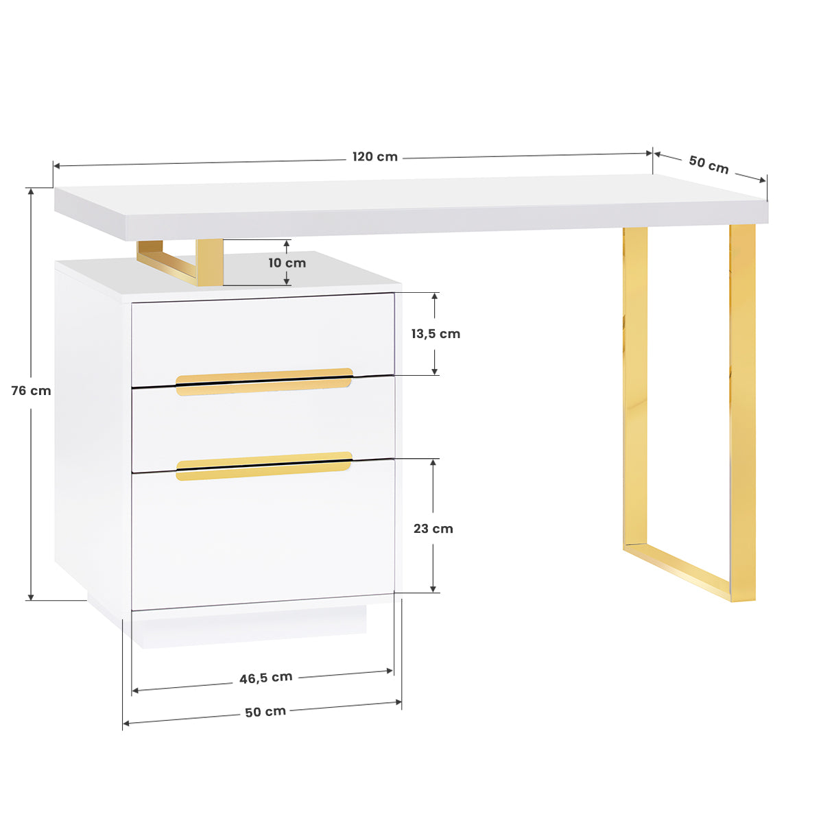 Kosmetikschreibtisch 3311G Goldweiß