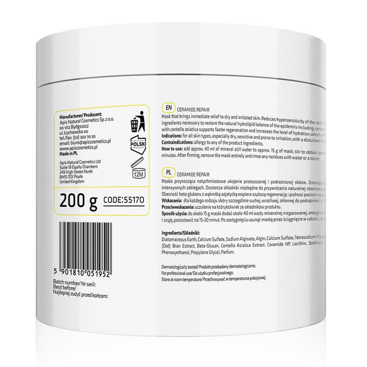 Ceramide-Reparatur Beruhigende Alginatmaske mit Ceramiden und Beta-Glukanen 200 g