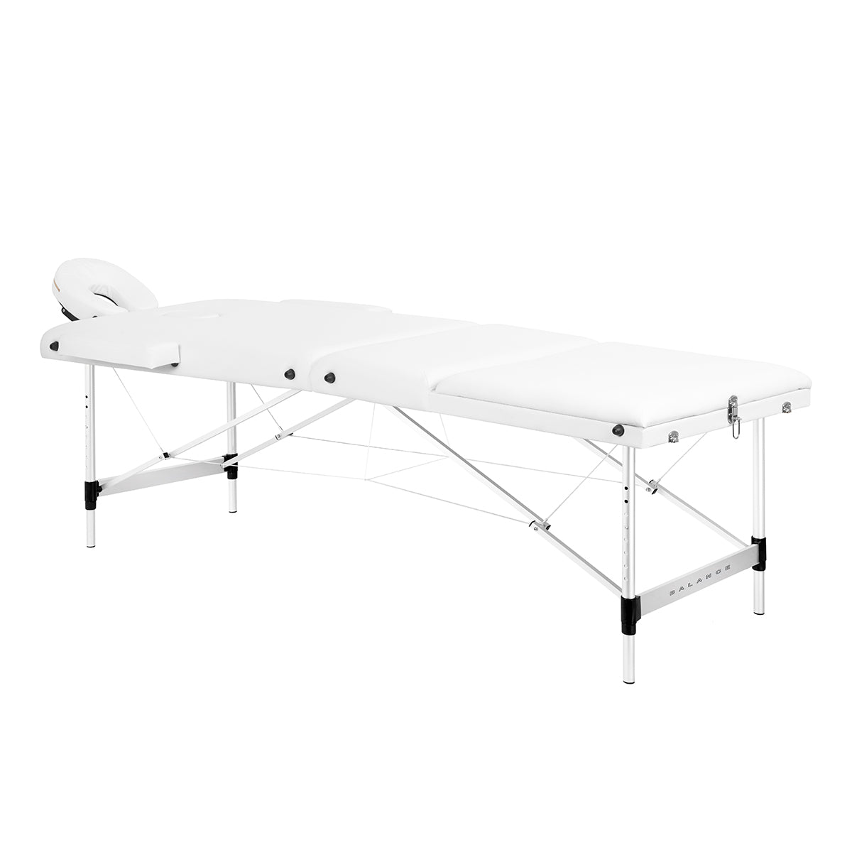 Faltbarer Massagetisch aus Aluminium, dreiteilig, weiß