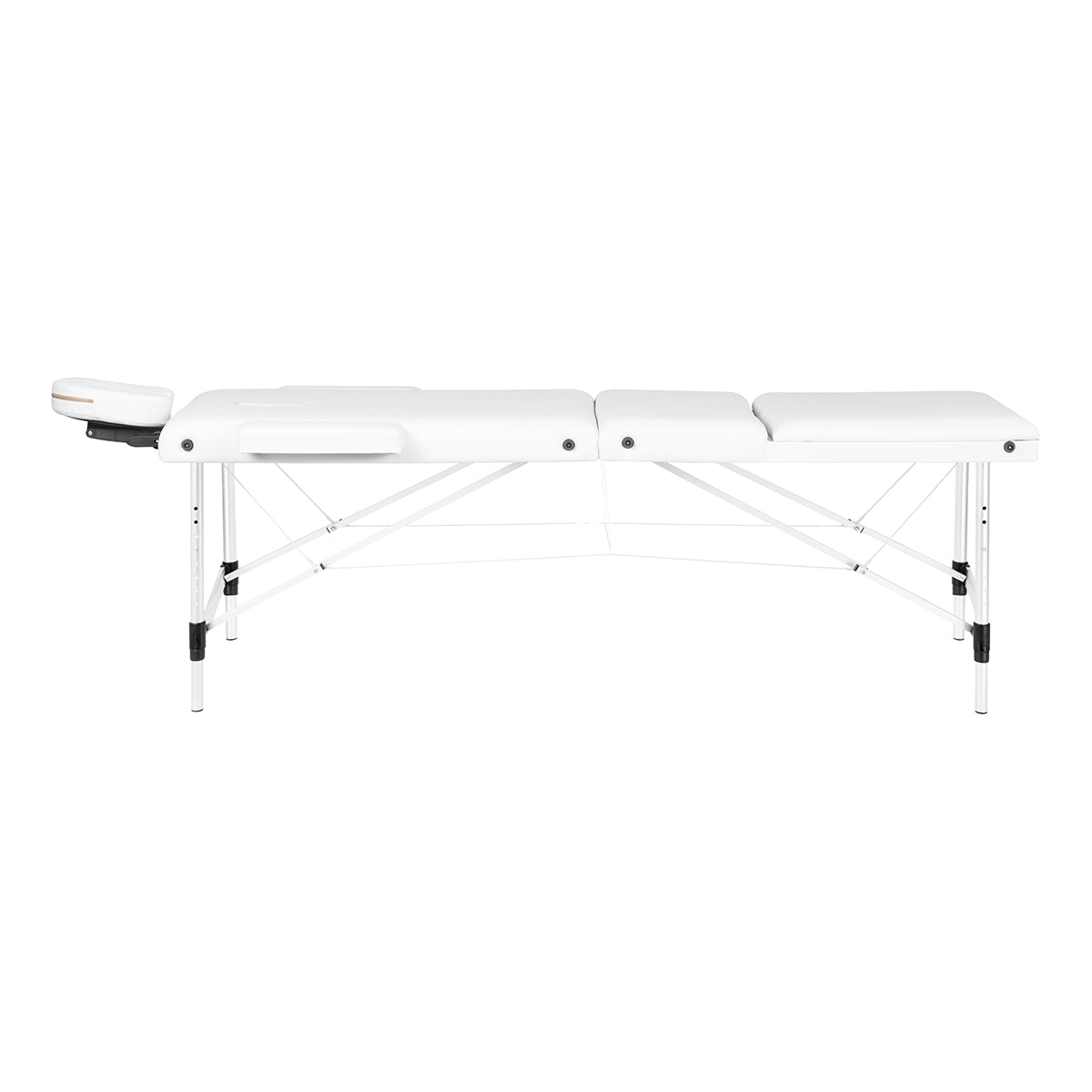 Faltbarer Massagetisch aus Aluminium, dreiteilig, weiß
