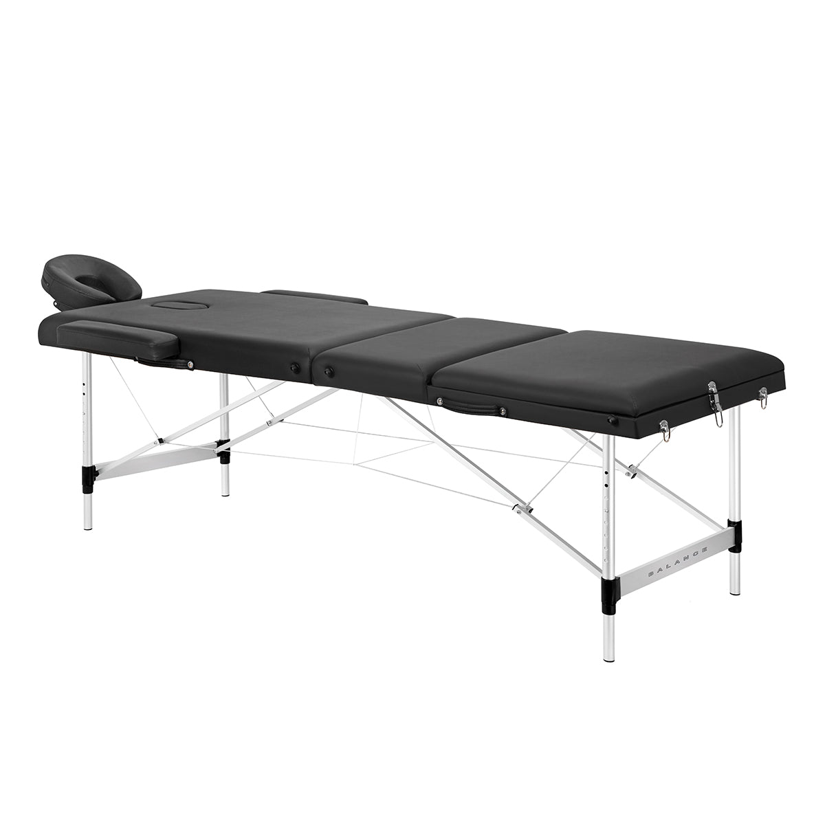 Faltbarer Massagetisch aus Aluminium, dreigeteilt, schwarz