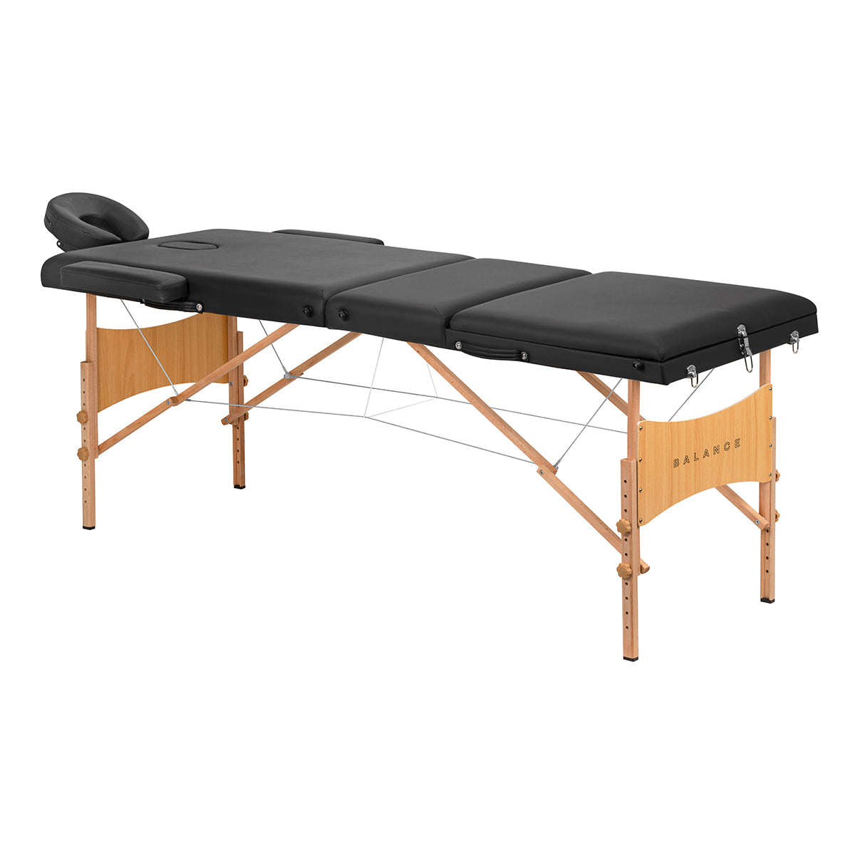 Faltbarer Massagetisch aus Holz, 3-Segment, schwarz