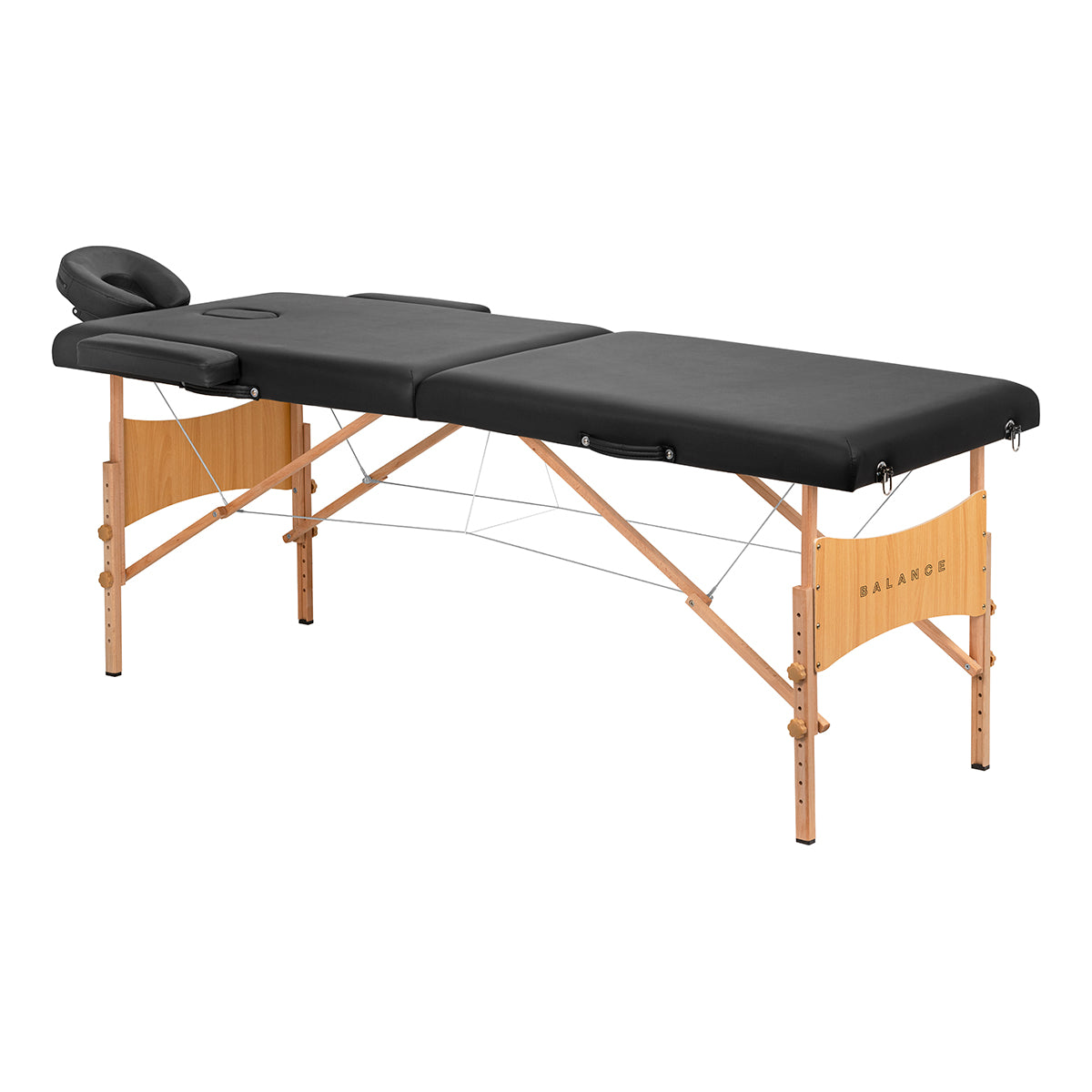 Faltbarer Massagetisch aus Holz, 2-Segment, 190 x 70 cm, schwarz
