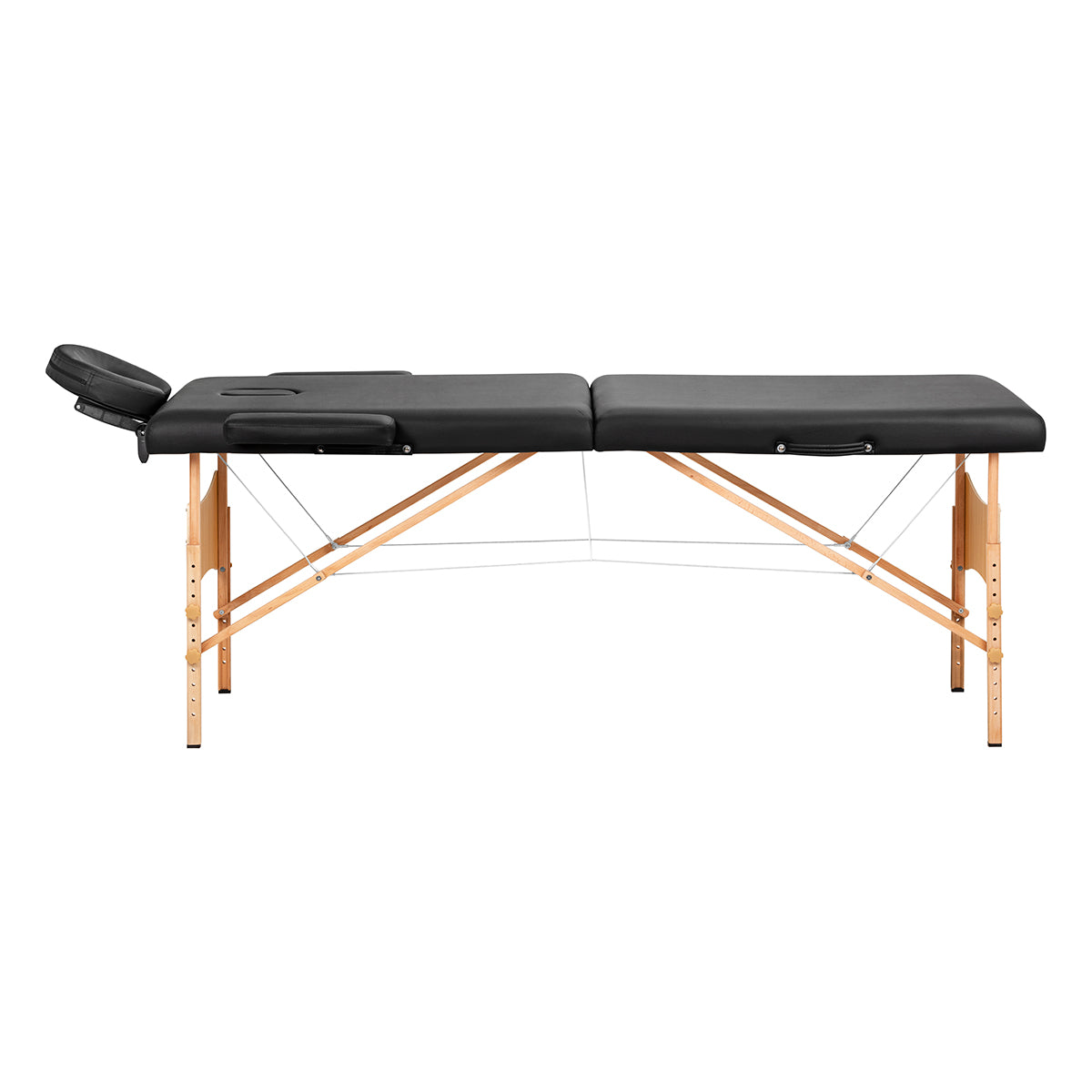 Faltbarer Massagetisch aus Holz, 2-Segment, 190 x 70 cm, schwarz